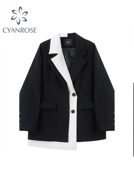 

women s suits blazer office ladies coat korean chic patchwork long sleeve single breasted vintage fashion female outerwear casual 230707, White;black
