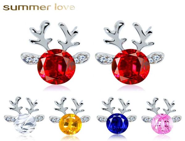 

2022 crystal reindeer stud earrings for women kids red blue pink color alloy lovely jewelry christmas gift1817866, Golden;silver