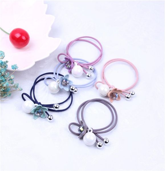 

korean headdress rubber color flower crystal hair ornament tie hair headband white light bead rubber band hair rope wholesal7361211, Pink