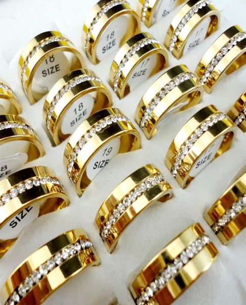 

10pcslot women classic engagement wedding ring cubic zirconia gold plated 316l stainless steel rings female jewelry new l0671213803, Silver