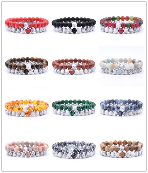 

2pcsset couples distance black lava bracelet classic natural stone 18 styles malachite turquoise beaded bracelets for men women b8455549