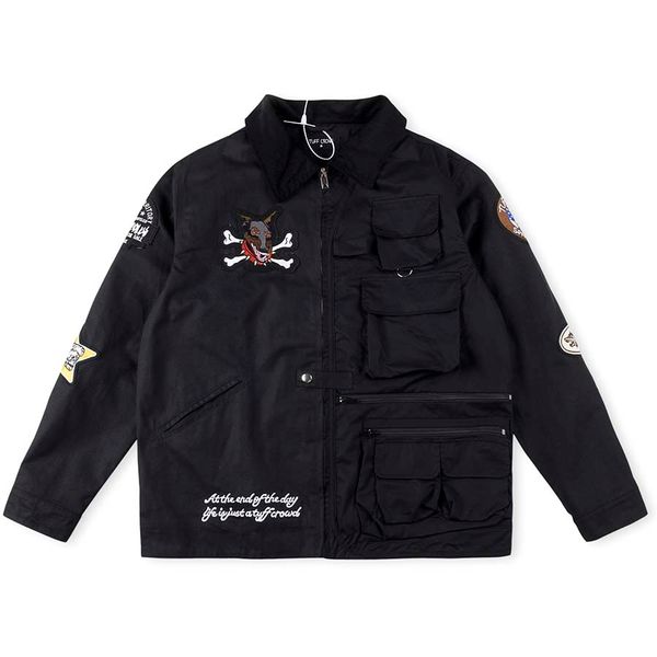 

embroidery jackets outerwear men hip hop pockets ovesized black coats men's fashion coat casual big size, Black;brown
