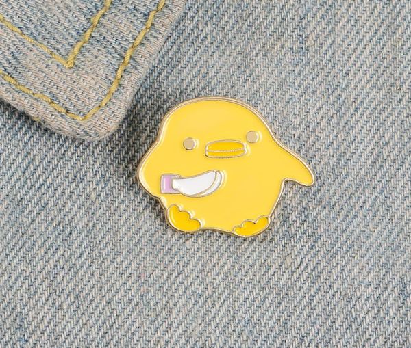 

cartoon animal enamel pins brooches for women small yellow chicken holding knife badge lapel pin clothes backpack jewelry gift for9104894, Gray