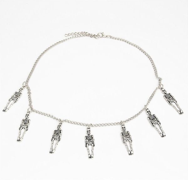 

20pcslot antique silver retro punk halloween gift pirate skeleton skull charms necklace pendant charms chain necklace jewelry mak4035740