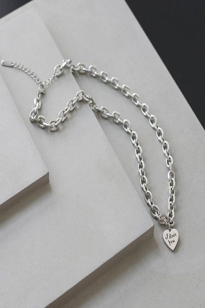 

new stainless steel love thick chain peach heart i love you necklace5554440, Silver