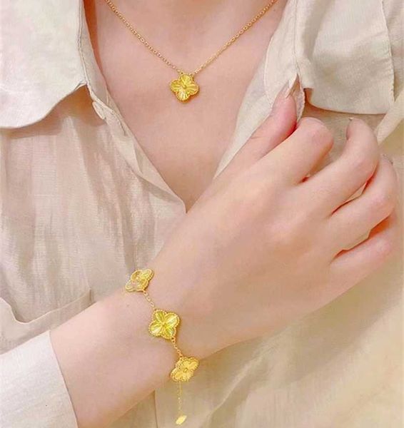 

new 24k gold four-leaf clover bracelet girls 999 full lucky grass 5d hard necklace gift element, Silver