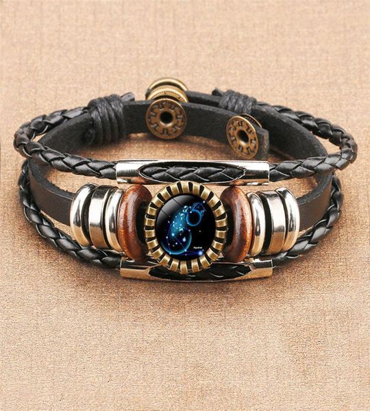 

12 sign horoscope glass cabochon bracelet multilayer wrap bracelets wristband cuff women fashion jewelry gift will and sandy9982322, Golden;silver