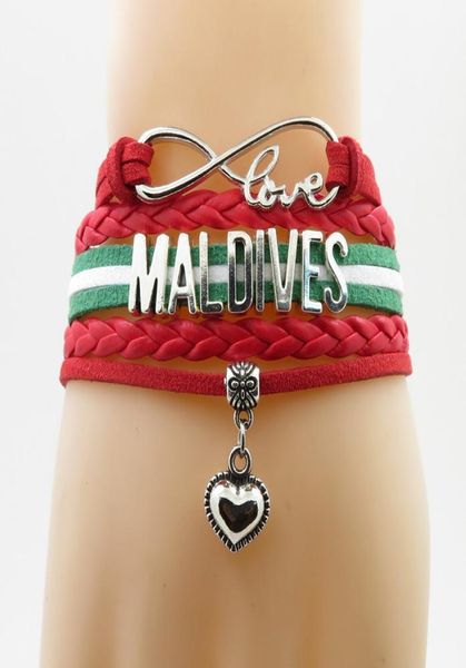 

love maldives national flag bracelet heart charm maldives flag leather bracelets bangle for woman and man jewelry gift5139833, Golden;silver
