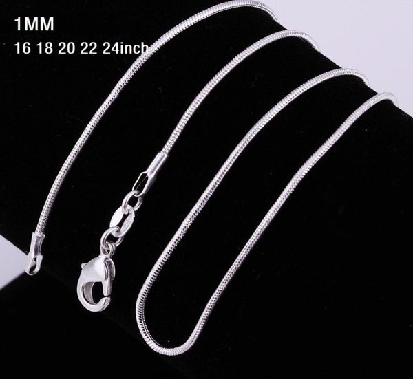 

1mm 1624inch 925 sterling silver chain necklace 925 stamped snake necklaces for women fashion jewelry discount 1pcs3403142