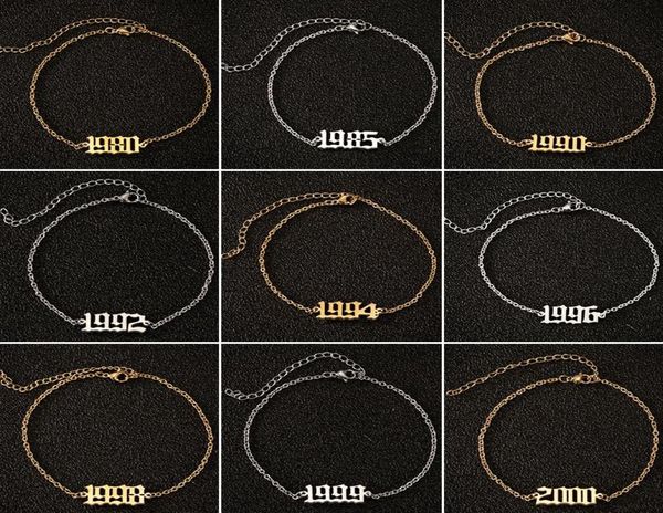 

personalize stainless steel ankle bracelet 1980 to 2000 special birth year custom number anklet charm bracelet friend gifts3618198, Golden;silver