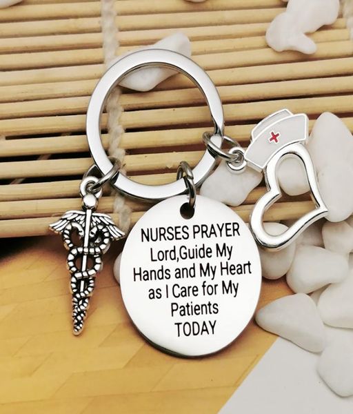 

key ring heart charm pendant nurse keychain medical logo nurse cap engrave words nurses prayer lord stainless steel keychain gifts3269169, Slivery;golden