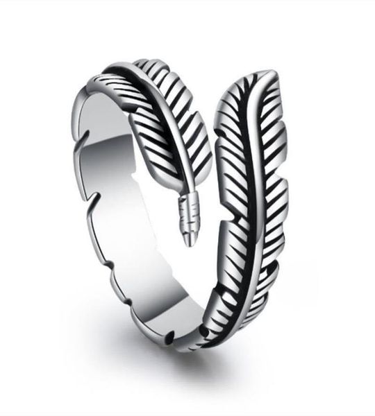 

antique silver feather band rings adjustable women jewelry08695412