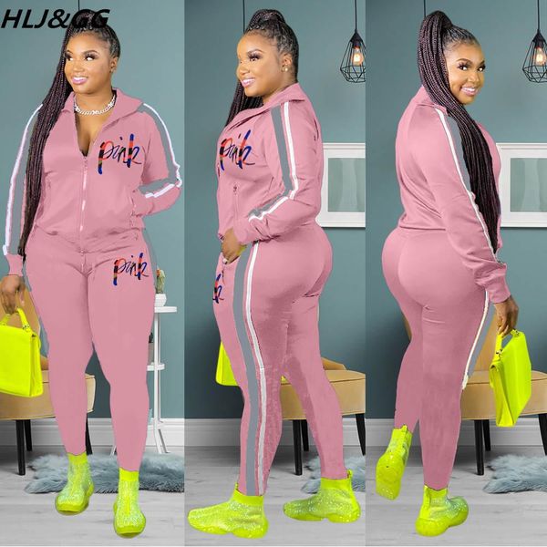 

pants hlj&gg fall winter tracksuits women pink letter print zipper coat and jogger pants two piece sets casual sport matching outfits, White