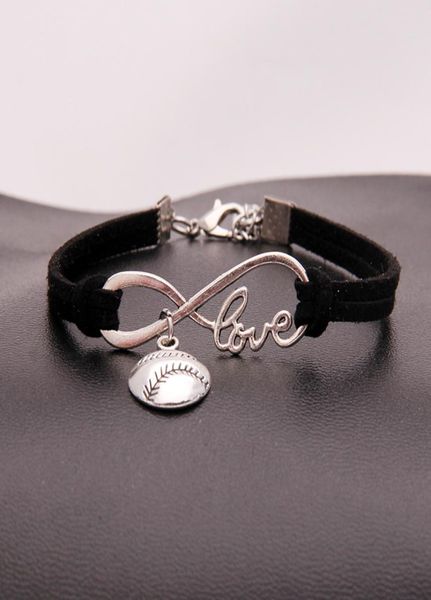 

american softball infinity bracelets for women men love baseball charm velvet string rope wrap bangle fashion sports jewelry gift 3077249, Golden;silver