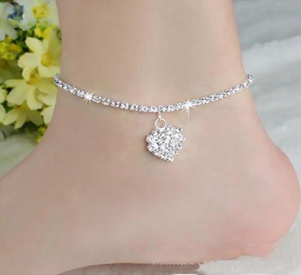 

anklet crystal rhinestone love heart pendant toe ankle bracelet chain link foot jewelry for women drop ps10483507716, Red;blue