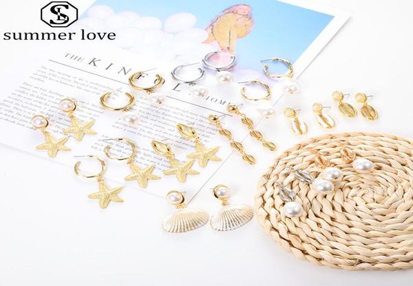 

fashion bohemian gold shell earrings starfish pearl pendant ear drop for women dangle earrings gold silver jewelry giftz2237958