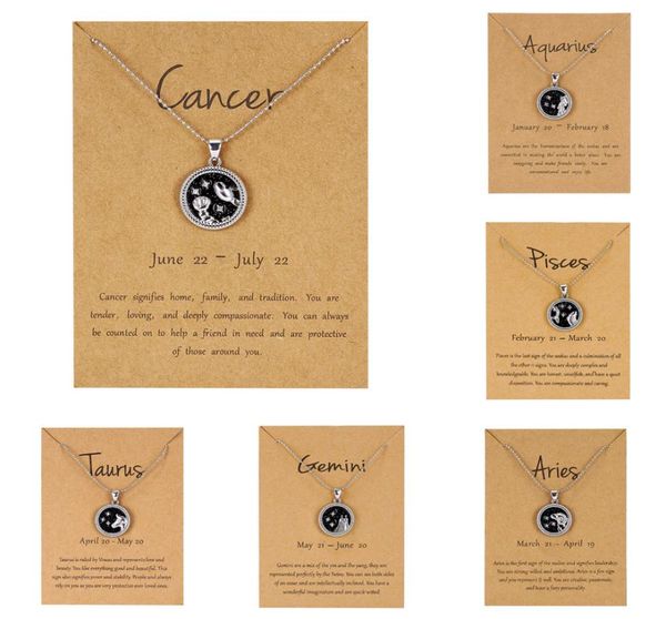 

12 constellation pendant necklace for women zodiac sign aquarius leo libra aries wish card fashion jewelry birthday gifts6617508, Silver