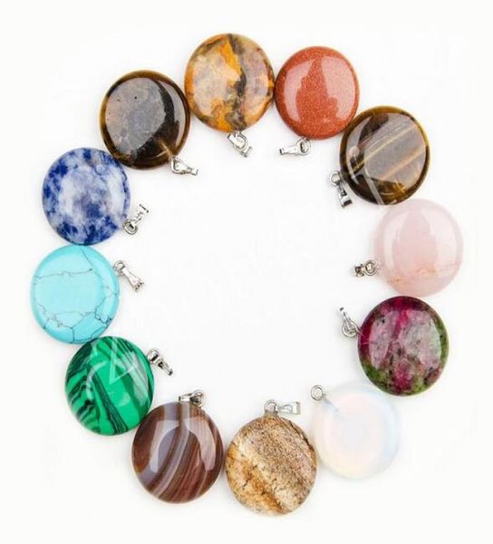 

new arrival 21mm flat round shape semiprecious natural stone beads pendant charm for necklace making jewelry accessory6389603, Bronze;silver
