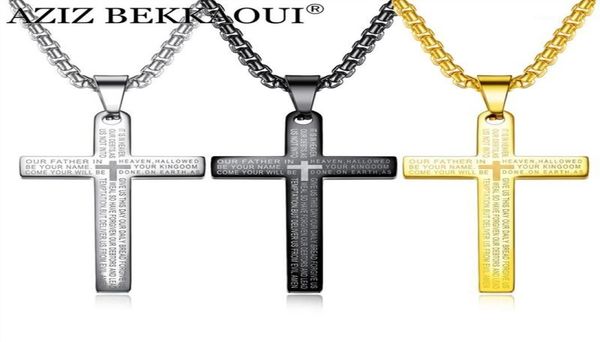 

aziz bekkaoui men039s titanium steel necklace vintage cross necklace verse boy039s pendant bible men039s accessories for 4505414, Silver