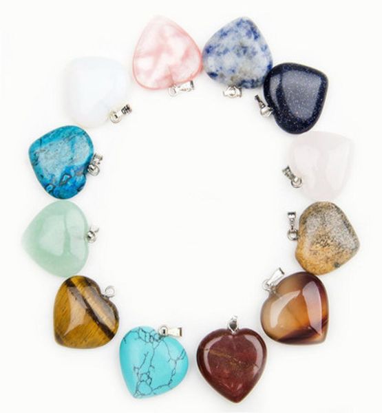 

heart natural stone gemstone charms pendants high polished loose beads silver plated hook fit bracelets and necklace jewelry acces1094461, Bronze;silver