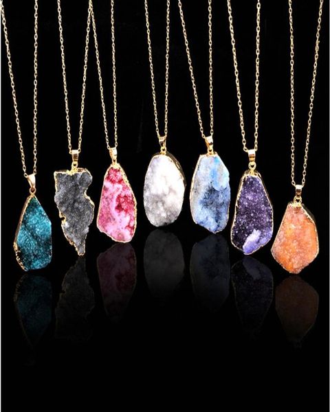 

7pcs womens fahion original natural crystal quartz stone pendant necklace sweater chain jewelry 7 mixed style gift necklace9138939, Silver