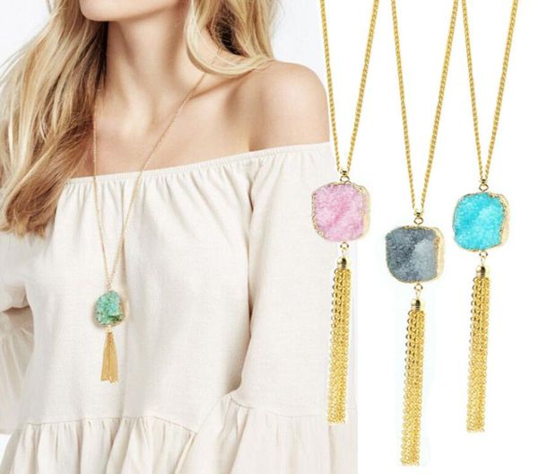 

necklace jewelry womens 75cm long chain boho necklace 18k gold drusy chain tassel pendant necklace for women girls6024514, Silver