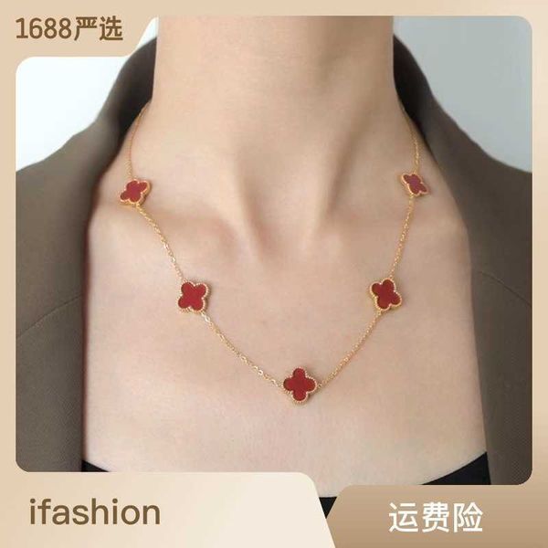 

five flower four leaf grass necklace steel 18k gold light luxury small net red collar sweater chain, Silver