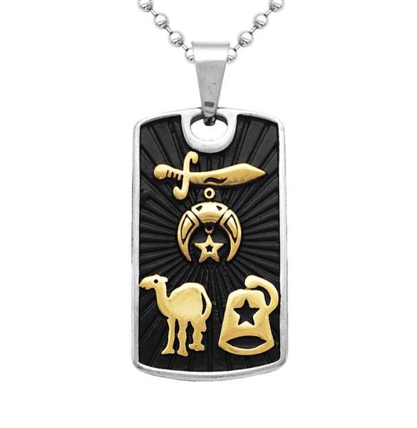

new stainless steel men man039s gold mason signet masonic shriner pendant with camel sword hat cap shrine necklace jewelry7742958, Silver
