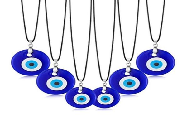 

evil eye pendant necklace glass leather rope chain turkish protect lucky necklace for women men3442682, Silver