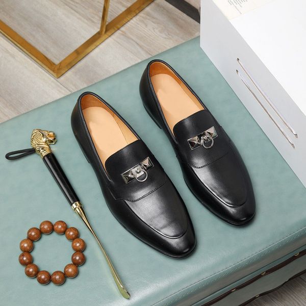 

2023 men dress shoes casual genuine leather flats brand party wedding prom breathable slip on flats male fashion homecoming shoes size 38-44, Black