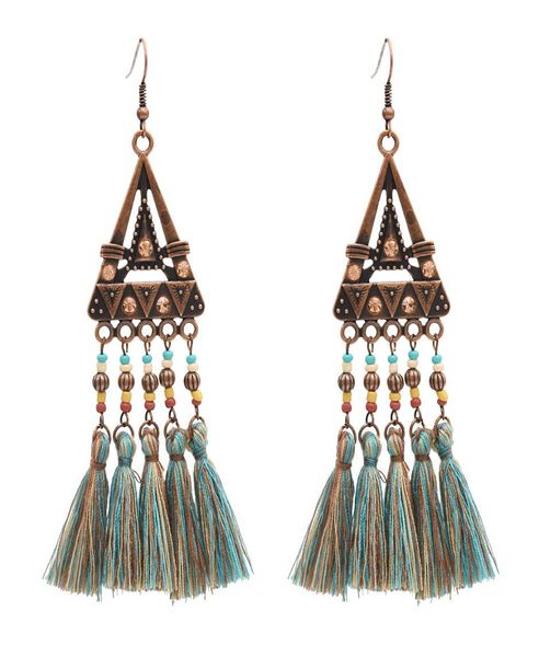 

ethnic resin beads cotton thread long tassel drop earrings for women boho wedding party jewelry5985873, Silver