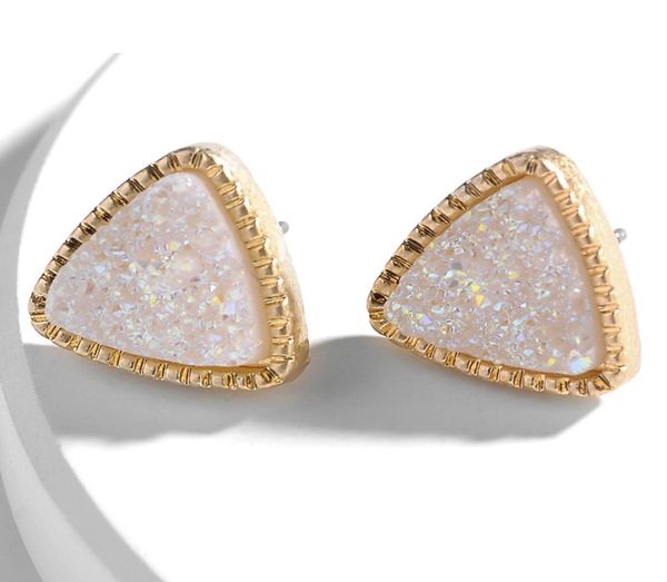 

druzy drusy earrings gold plated triangle geometry stone stud earings christmas gift9264667, Golden;silver
