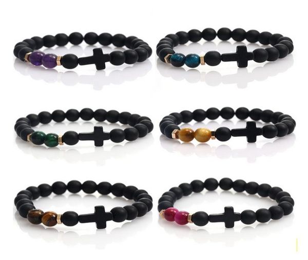 

cross bracelet stone agator religion jewelry retro beaded cross charm stone stretch bracelet handmade bracelets5630950, Golden;silver