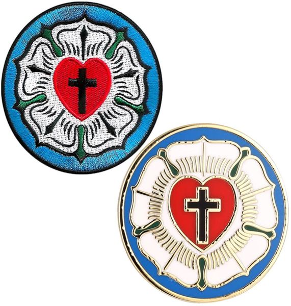 

luther rose seal lutheran lutheranism embroidered and pin set8386618, Gray