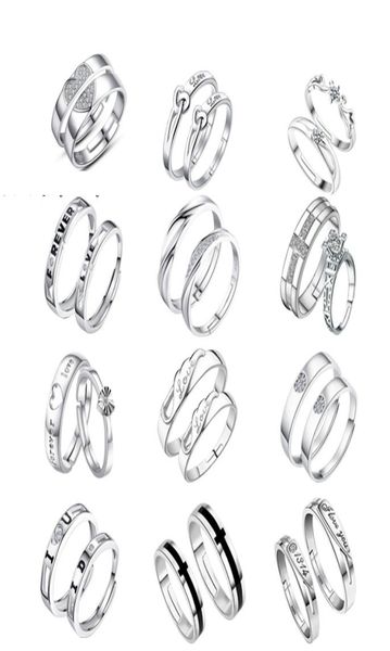 

16 styles 925 sterling silver couple rings with rhinestone opening adjustable romance lovers rings for women and men fashion jewel1778987