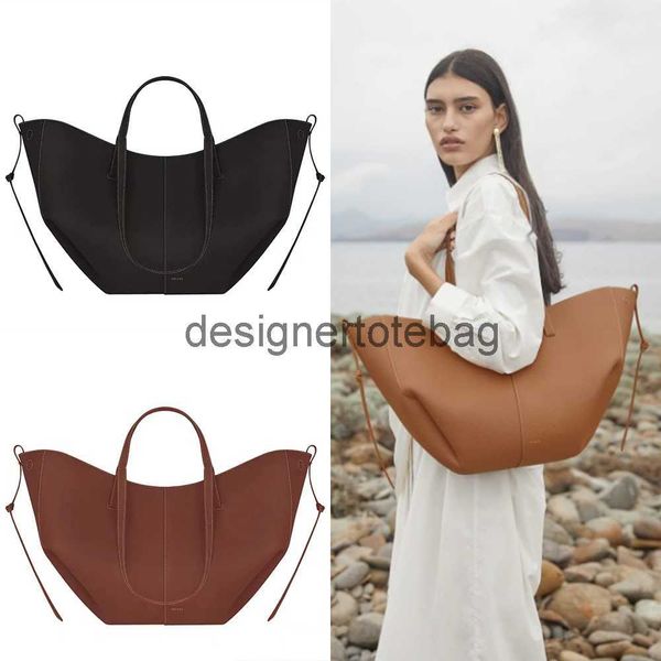 

polene cyme tote bag full-grain textured leather designer magnetic buckle closure handbag women suede inner lining luxury large capacity han