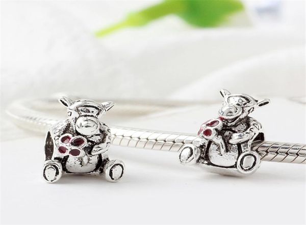 

cute animal holding flower alloy charm bead fashion women jewelry stunning design european style for diy bracelet bangle panza0057371070, Black
