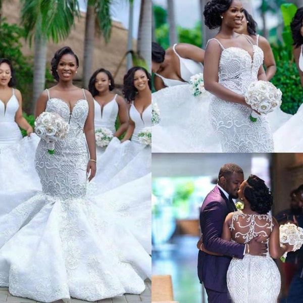 

african mermaid wedding dresses plus size appliques beads sleeveless bridal gowns country wedding dress custom made, White