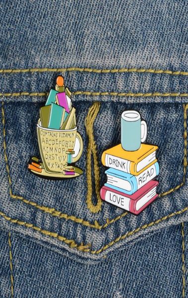 

cute small book coffee funny enamel brooches pins for women christmas demin shirt decor brooch pin metal kawaii badge fashion jewe4390062, Gray