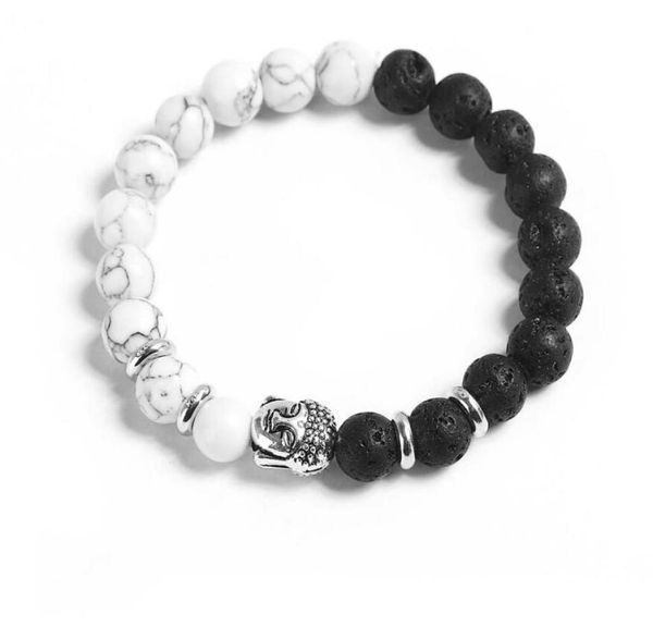 

designer white turquoise buddha head beaded bracelet for women handmade 8mm lava rock stone healing beads bracelet jewelry friends3411745, Black