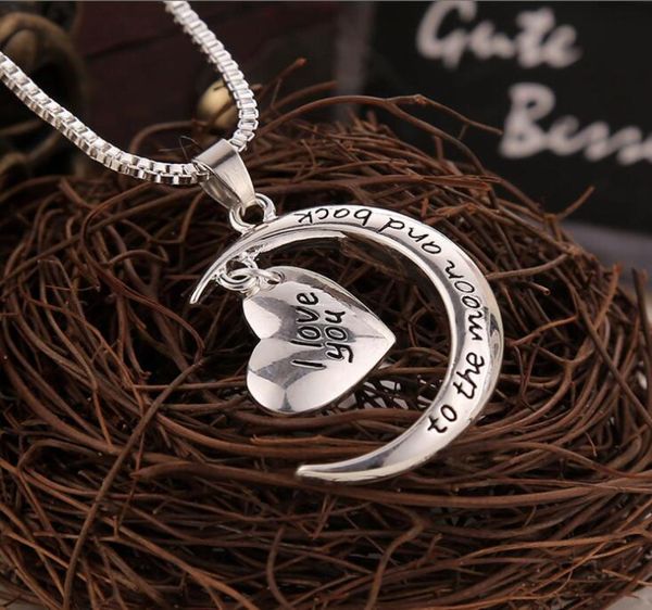 

i love you to the moon and back pendant necklace heart jewelry mother day gift whole fashion jewelry5938716, Silver