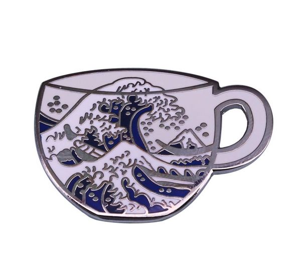 

hokusai tea the great wave off kanagawa enamel pin japanese art lovers gorgeous amazing accessory1662768, Gray