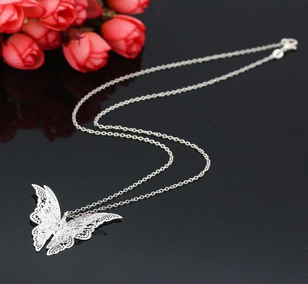

30 pcs women039s hollow out butterfly pendant necklace elegant silver plated long chain necklaces fashion jewelry gift8674275