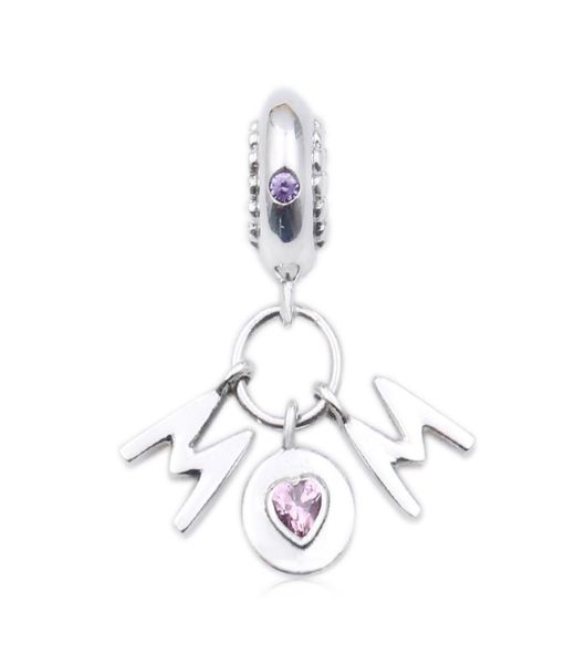 

new 100 real 925 sterling silver perfect mum love heart with pink crystal pendant beads for women gift fits charm bracelets diy j3762060, Black