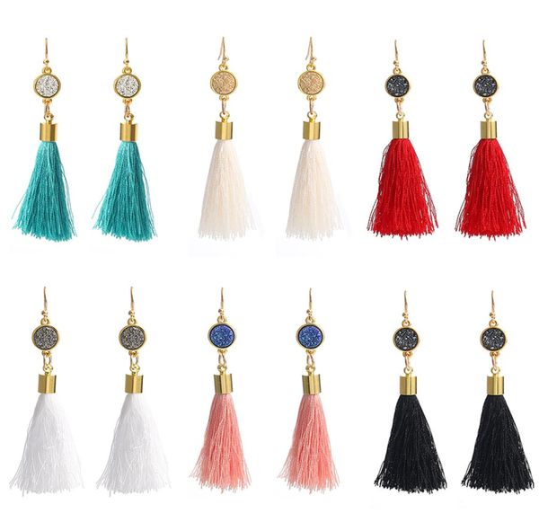 

boho fashion colorful statement tassel dangle earrings for women resin druzy stone pendant gold plated hook long dangle earrings j3868774, Silver