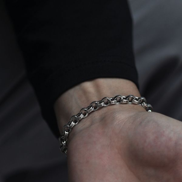 

925 sterling silver lnterlocking circle bracelet chain for men fashion charm wedding engagement party jewelry, Black
