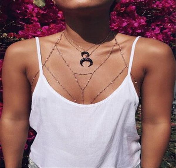 

european tribal summer beach fashion silver body chain charms biniki body chain necklace women jewelry4076000
