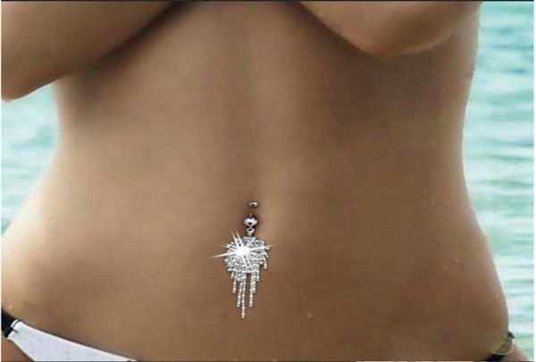 

diamond tassel belly ring stainless steel crystal pierced navel bell button rings women fashion body jewelry7393640, Silver