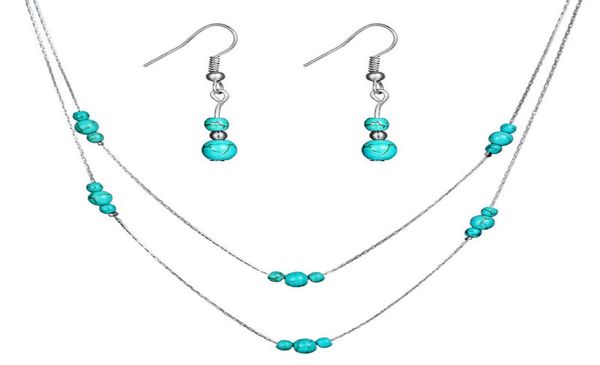 

new silver gold color statement jewelry for women bridal jewelry sets turquoise stone beads necklace drop earring jewelry set hz7693506