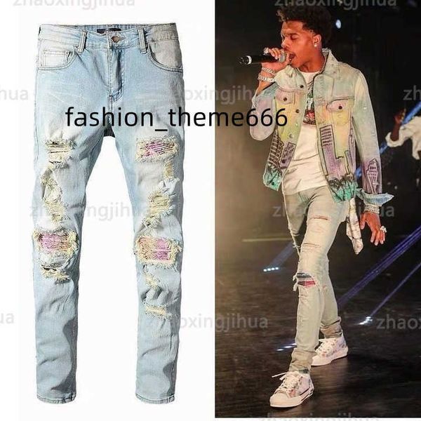 

designer mens jeans no rips skinny amirri jeans for men ripped mens pants with holes denim man shirt straight leg slim fit zipper amari hip, Blue